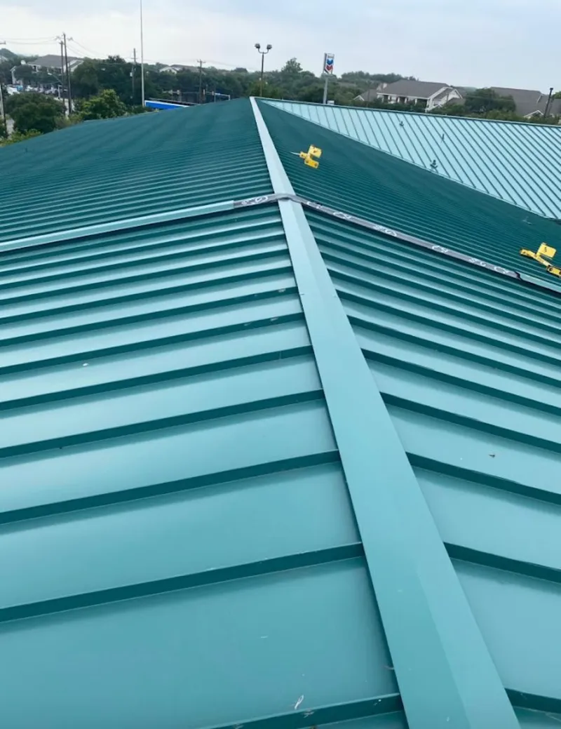 Green commercial metal roof ridge and valley for Metal Roof Repair in Marblehead